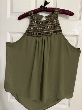 Studio Y, Embellished Olive Green Halter Women’s Top, XXL